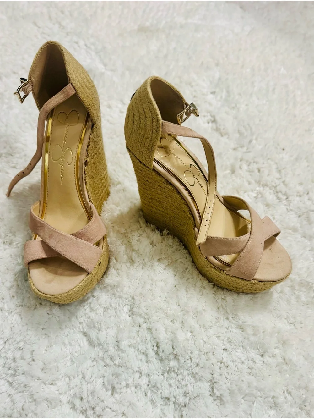Jessica Simpson Blush Pink Wedge Espadrille Sandals
